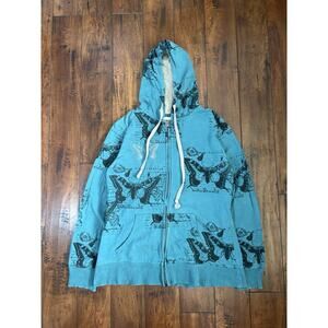 Y2K Threads 4 Thought Full Zip Hoodie Women’s XL Blue Butterfly 2000s Skater
